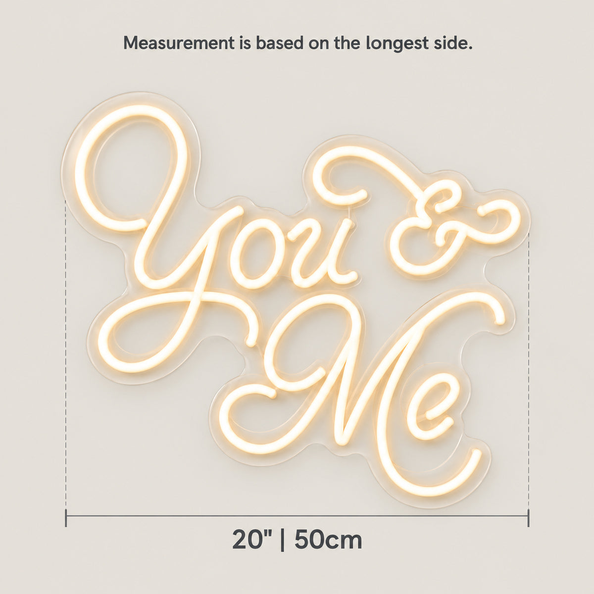You Me LED Neon Sign Dimmable Wall Light - Size Guide