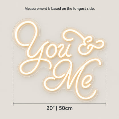 You Me LED Neon Sign Dimmable Wall Light - Size Guide