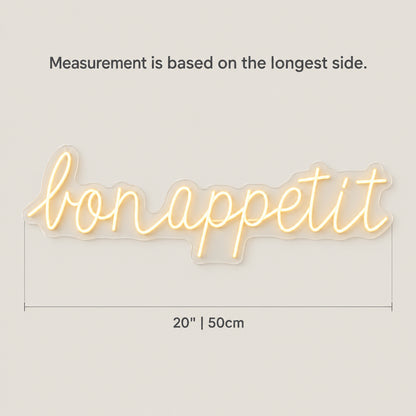 Bon Appetit Neon Sign - Size Guide