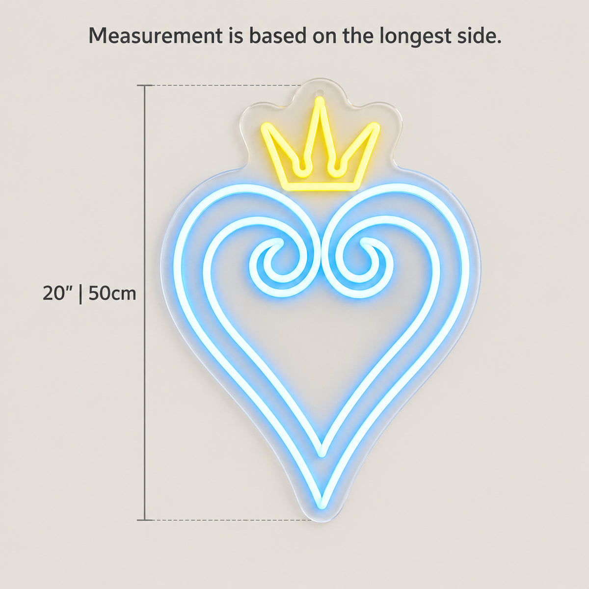 Kingdom Heart LED Neon Sign for Salon Light Up Business Decor - Size Guide