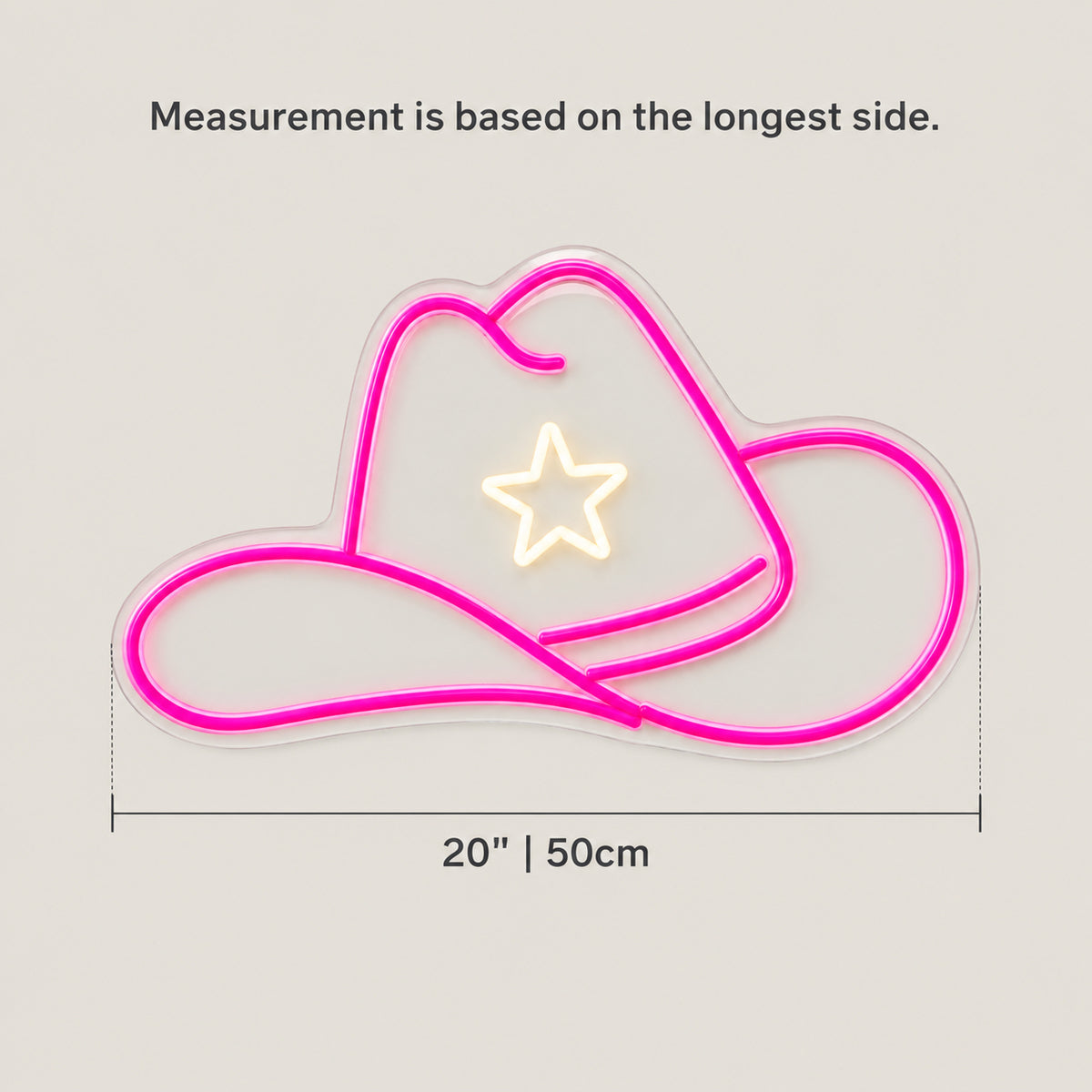 Cowgirl Hat Neon Sign - Size Guide