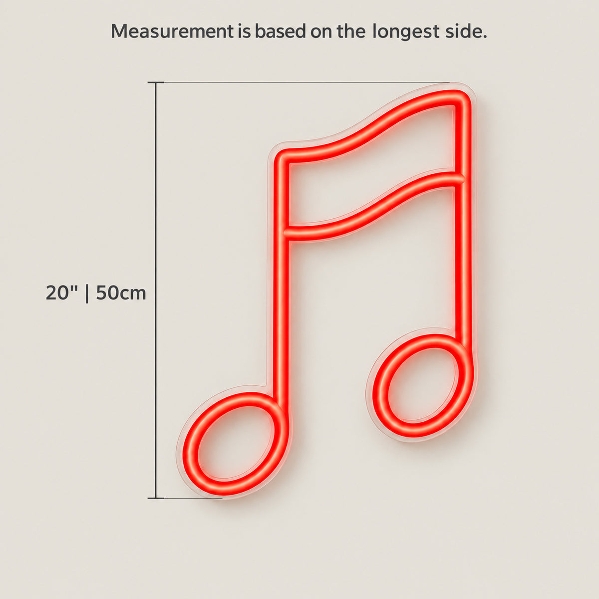 Music Note LED Neon Sign for Man Cave Dimmable Wall Decor - Size Guide