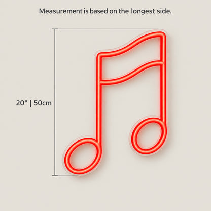 Music Note LED Neon Sign for Man Cave Dimmable Wall Decor - Size Guide
