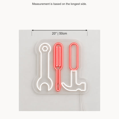 Spanner Hammer Screwdriver Vintage LED Neon Sign Wall Neon Signs - Size Guide