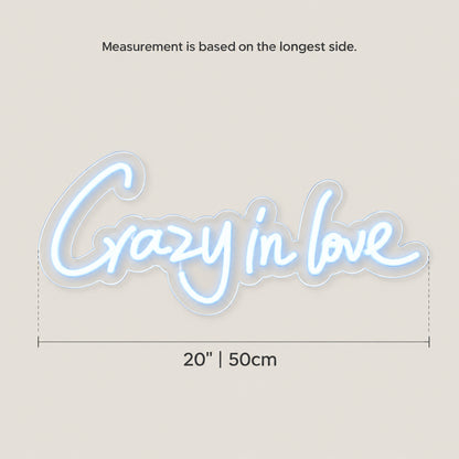 Crazy in Love LED Neon Sign Greenery Wall Script - Size Guide