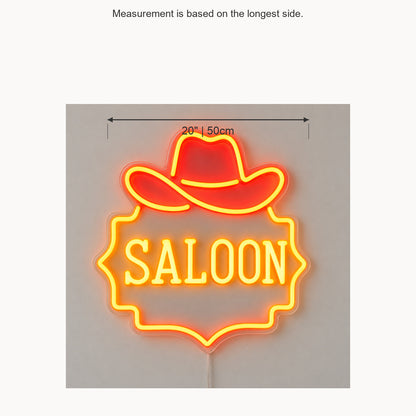 Saloon Cowboy Hat Garage Neon Sign Vintage LED Neon Sign Wall Neon Signs - Size Guide