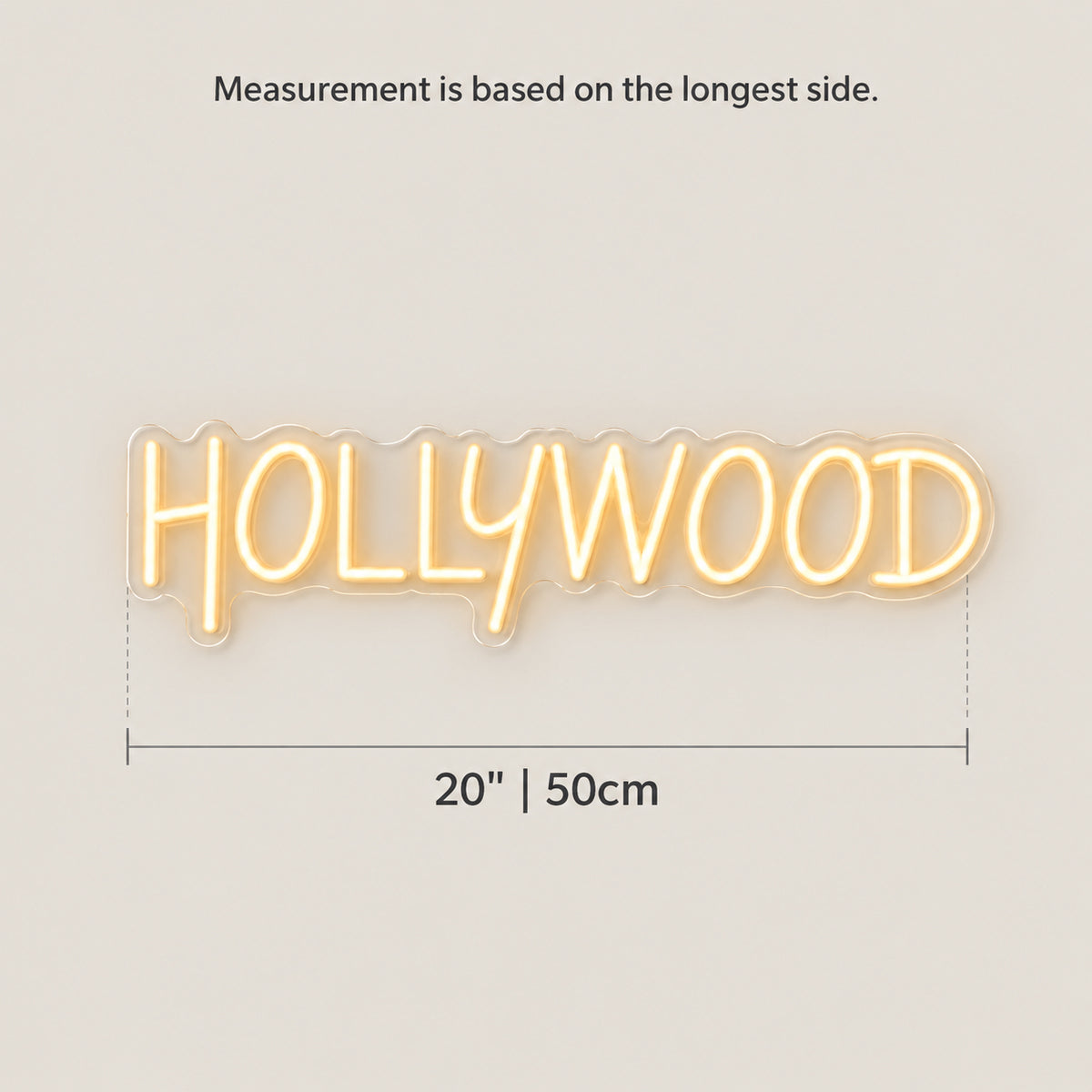 HOLLYWOOD LED Neon Sign - Size Guide