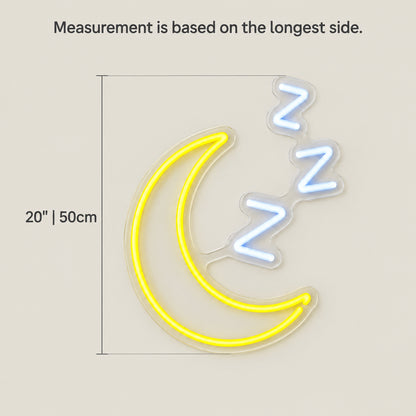 Sleepy Moon with ZZZ LED Neon Sign Dimmable Wall Light - Size Guide