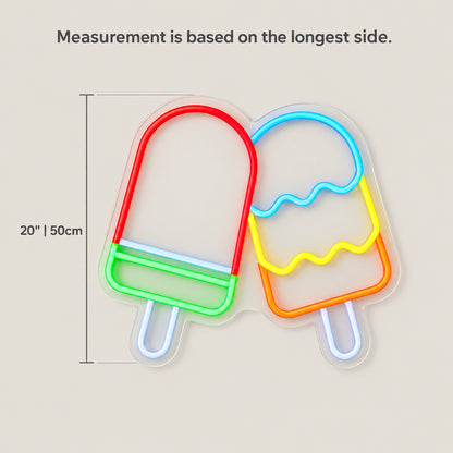 Ice Cream LED Neon Sign Twin Popsicle Design - Size Guide