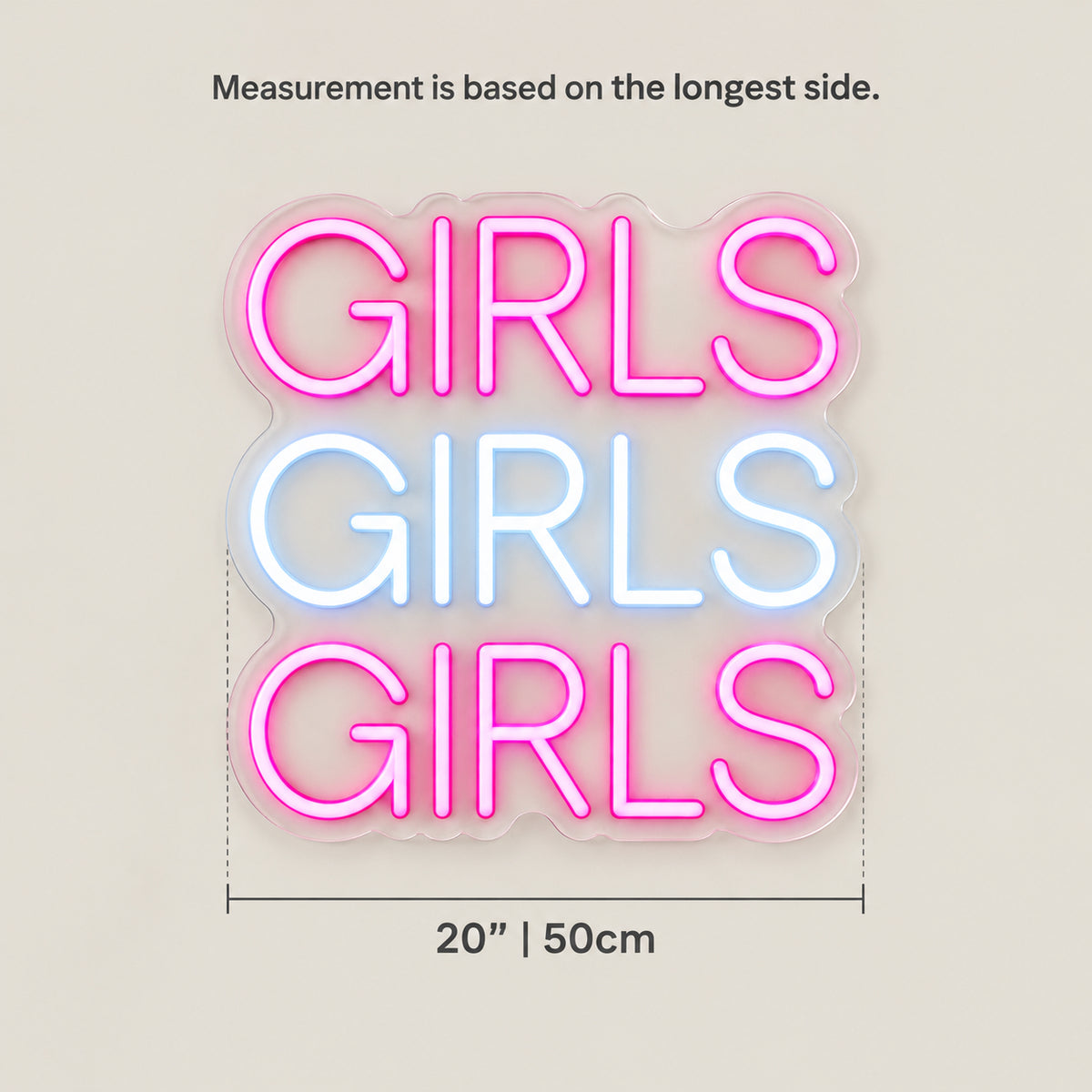 Girls Girls Girls LED Neon Sign Wide Cut - Size Guide