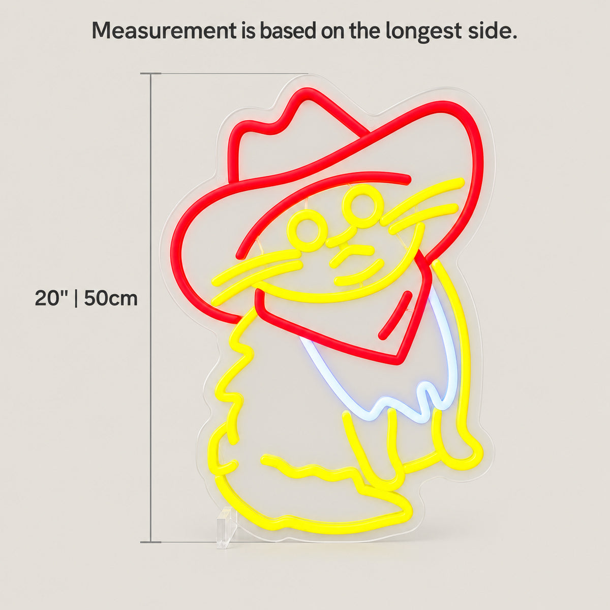 Cowboy Cat LED Neon Sign Dimmable Wall Light - Size Guide