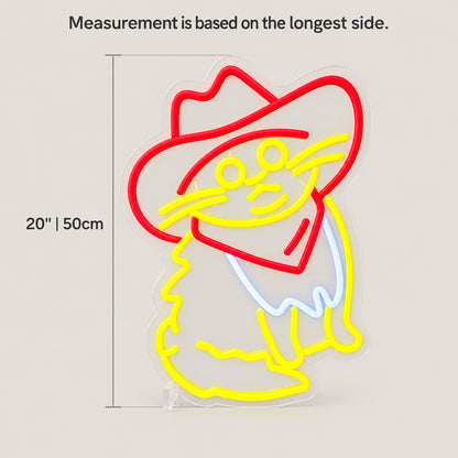 Cowboy Cat LED Neon Sign Dimmable Wall Light - Size Guide
