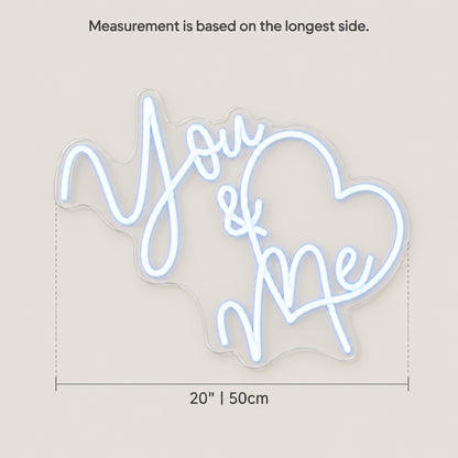 You Me Heart LED Neon Sign Dimmable Wall Light - Size Guide