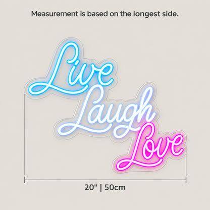 Live Laugh Love LED Neon Sign Grand Cursive Stack - Size Guide