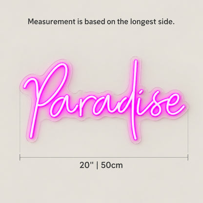 Paradise LED Neon Sign Mural Wall Script - Size Guide