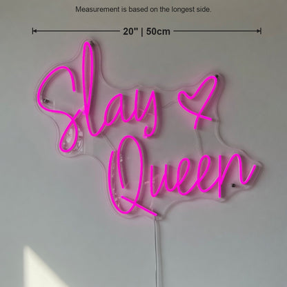 Slay Queen LED Neon Sign for Salon Light Up Business Decor - Size Guide