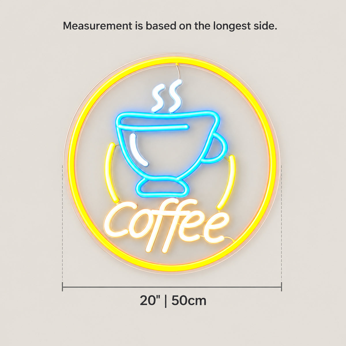 Hot Coffee LED Neon Sign Dimmable Wall Light - Size Guide