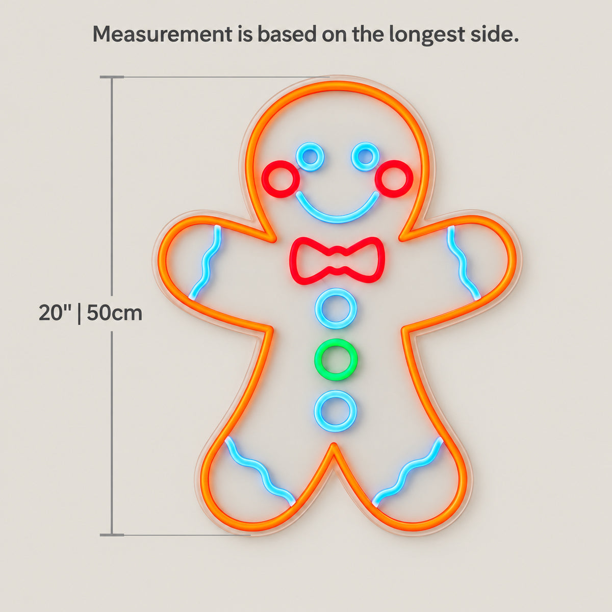 Gingerbread Man Neon Sign - Size Guide