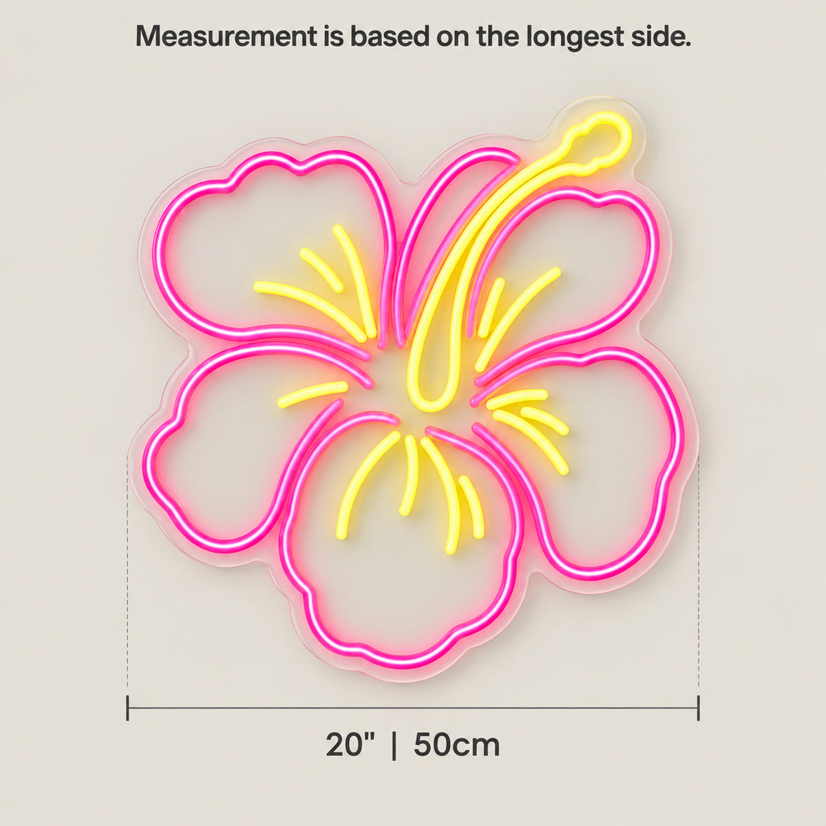 Hibiscus Flower LED Neon Light Sign - Size Guide