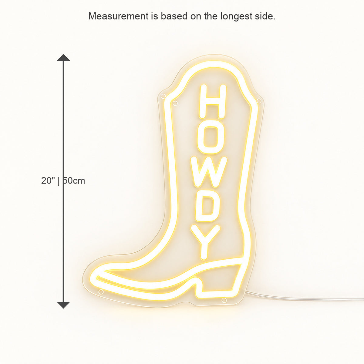 Howdy Cowboy Boot LED Neon Sign Wall Neon Signs - Size Guide