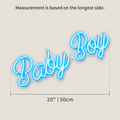 Baby Boy LED Neon Sign for Kids Room Dimmable Wall Decor - Size Guide