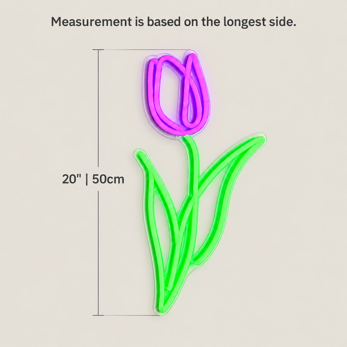 Purple Tulip Neon Sign - Size Guide