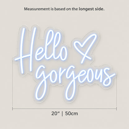 Hello Gorgeous LED Neon Sign Script with Heart Accent - Size Guide