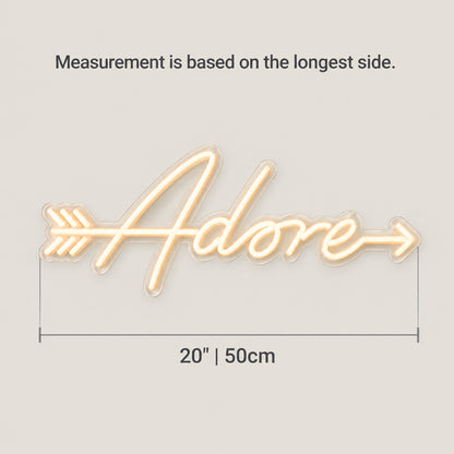 Adore LED Neon Sign Sparkling Cursive Style - Size Guide