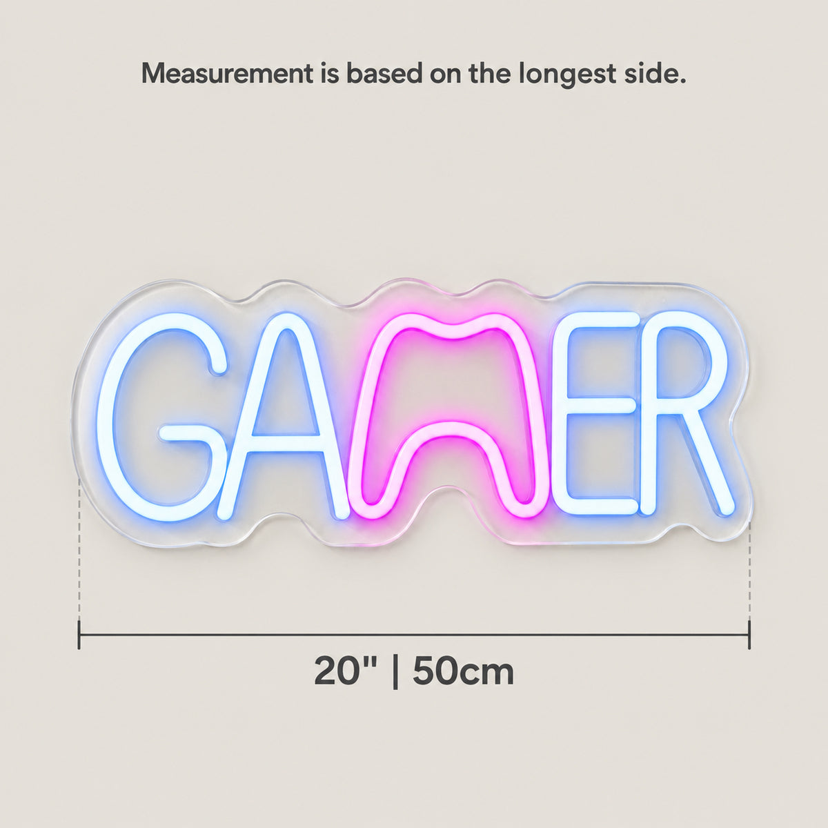 Gamer LED Neon Sign for Man Cave Dimmable Wall Decor - Size Guide