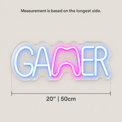 Gamer LED Neon Sign for Man Cave Dimmable Wall Decor - Size Guide