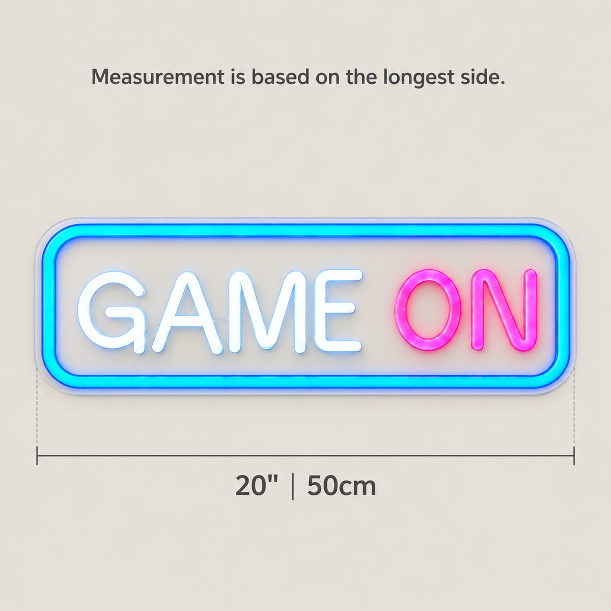 Game On LED Neon Sign for Man Cave Dimmable Wall Decor - Size Guide