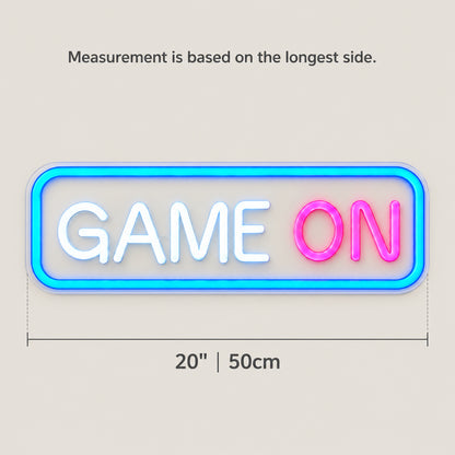 Game On LED Neon Sign for Man Cave Dimmable Wall Decor - Size Guide