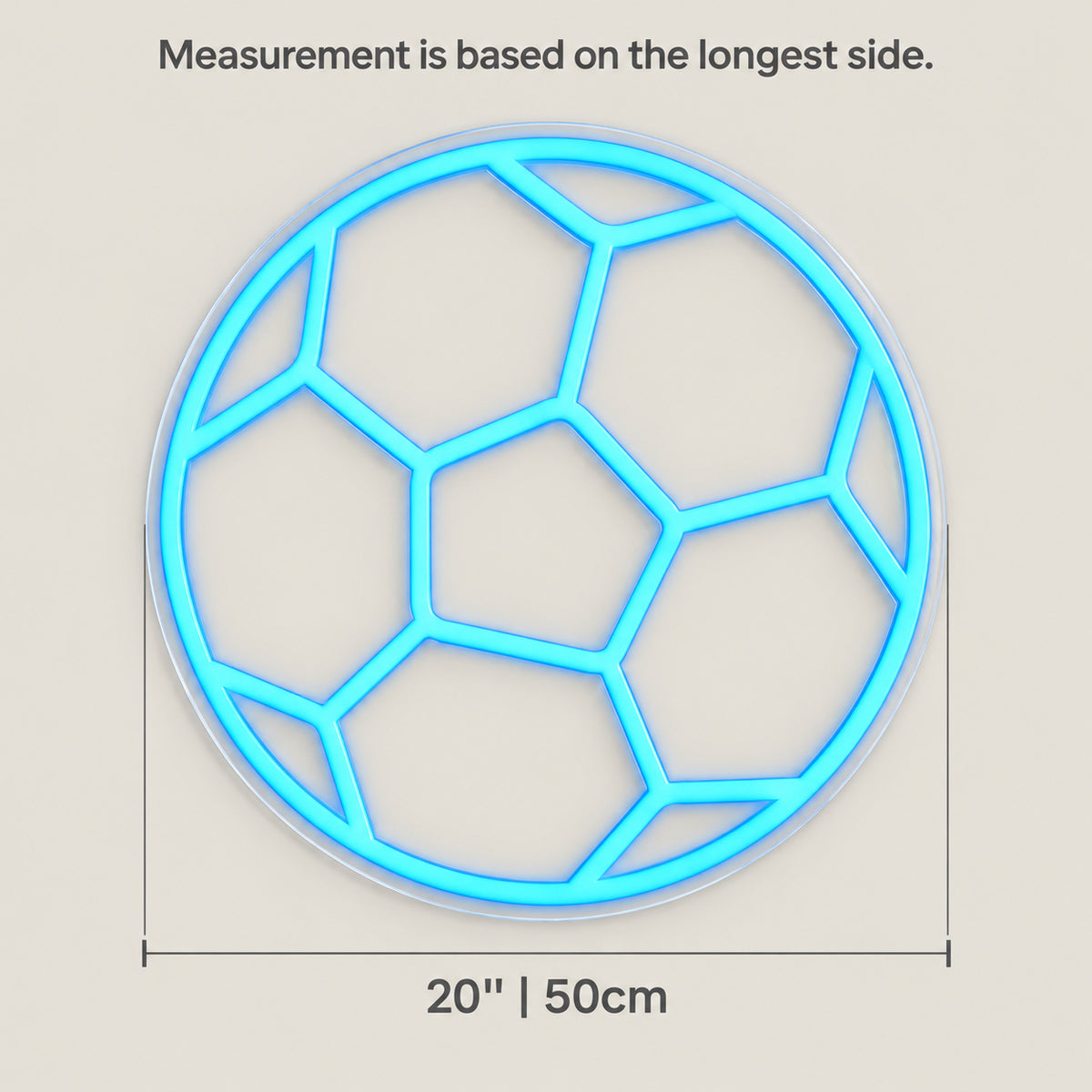 Soccer Ball LED Neon Sign for Game Room - Size Guide
