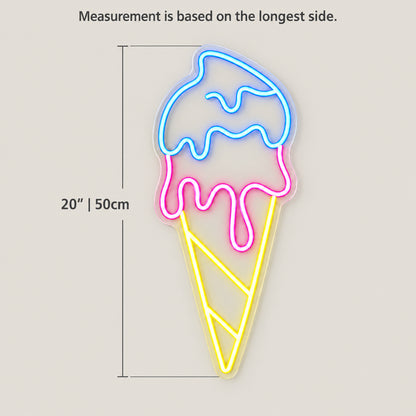 Ice Cream LED Neon Sign Vertical Cone Design - Size Guide