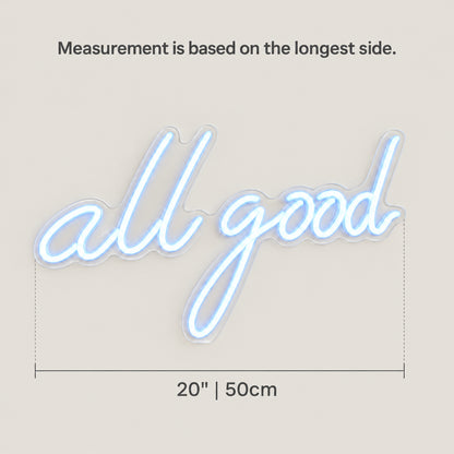 All Good LED Neon Sign Dimmable Wall Light - Size Guide