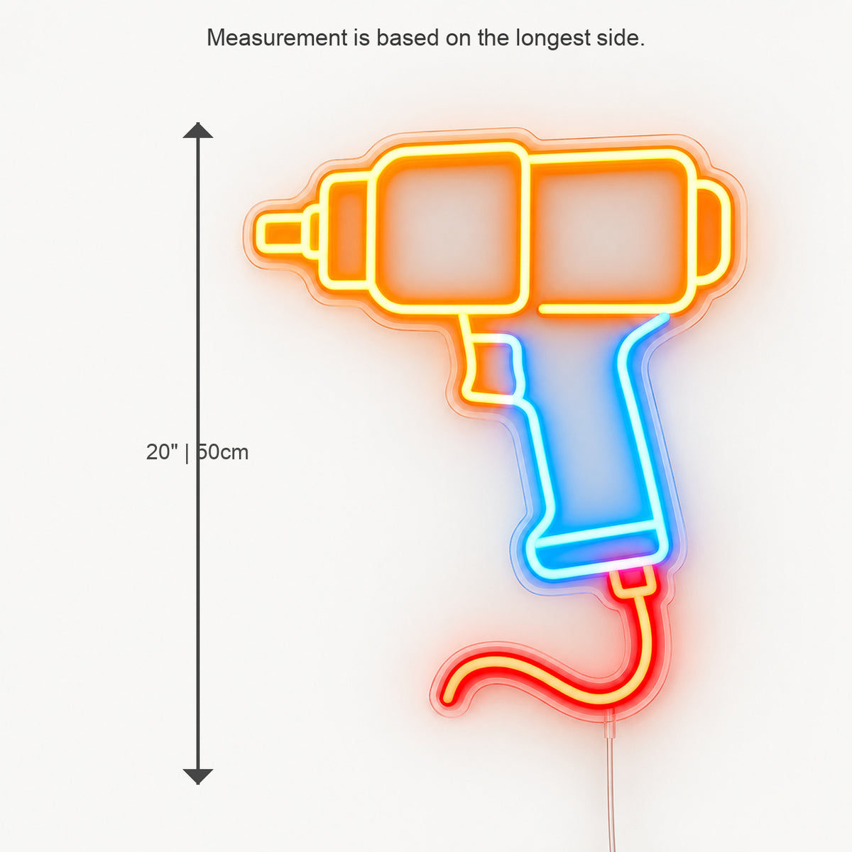 Pneumatic Wrench LED Neon Sign Wall Neon Signs - Size Guide
