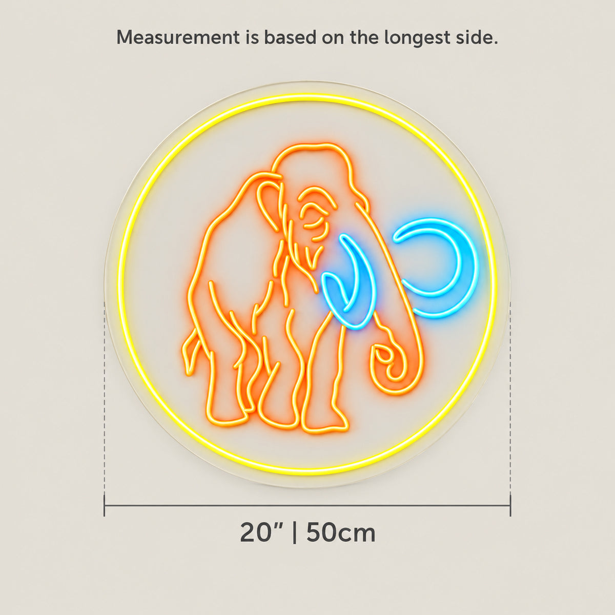 Elephant LED Neon Sign Circle Emblem Design - Size Guide