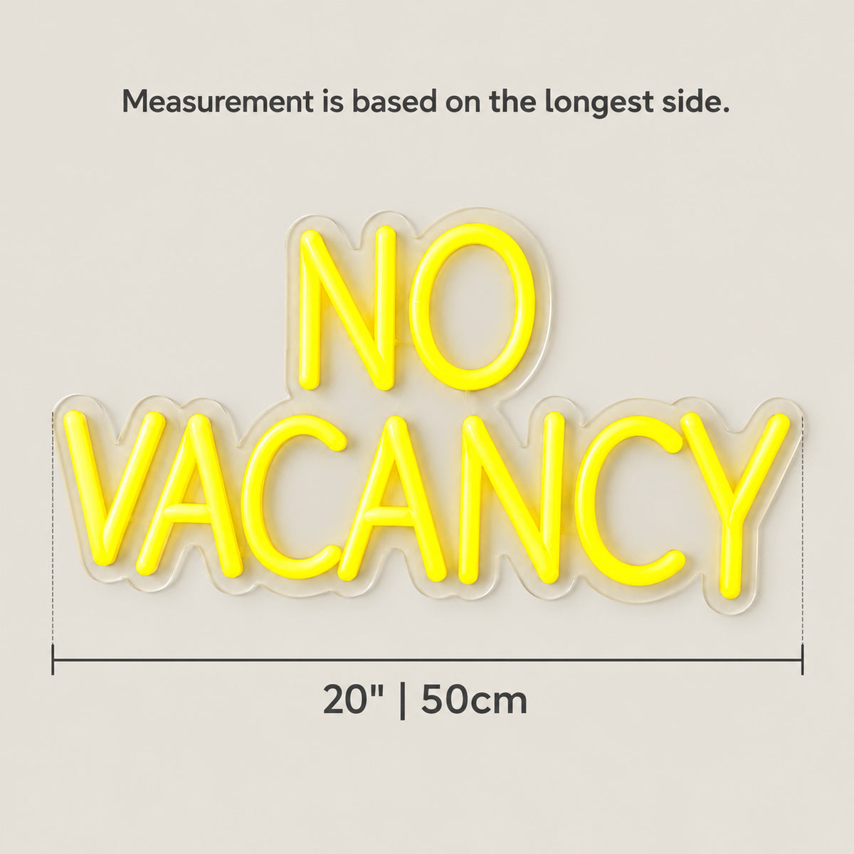 No Vacancy LED Neon Sign Dimmable Wall Light - Size Guide