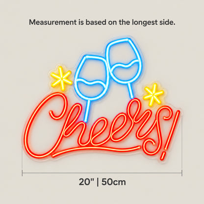 Cheers Champagne LED Neon Sign for Bar Light Up Business Decor - Size Guide