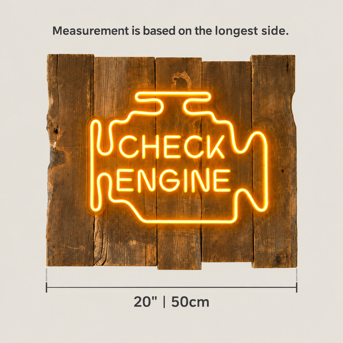 Check Engine LED Neon Sign for Man Cave Dimmable Wall Decor - Size Guide