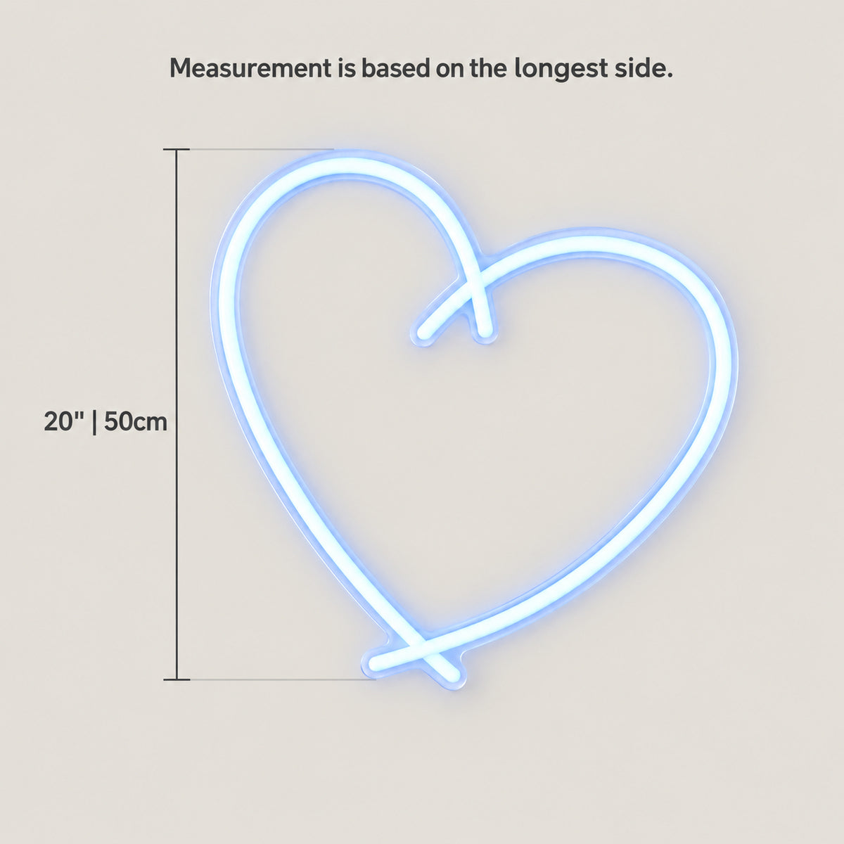 Heart LED Neon Sign Solid Heart Design - Size Guide