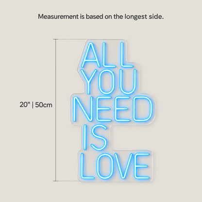 All You Need is Love LED Neon Sign Block Capital Letters - Size Guide