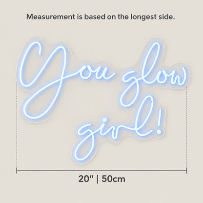 You Glow Girl LED Neon Sign Handheld Scene Script - Size Guide