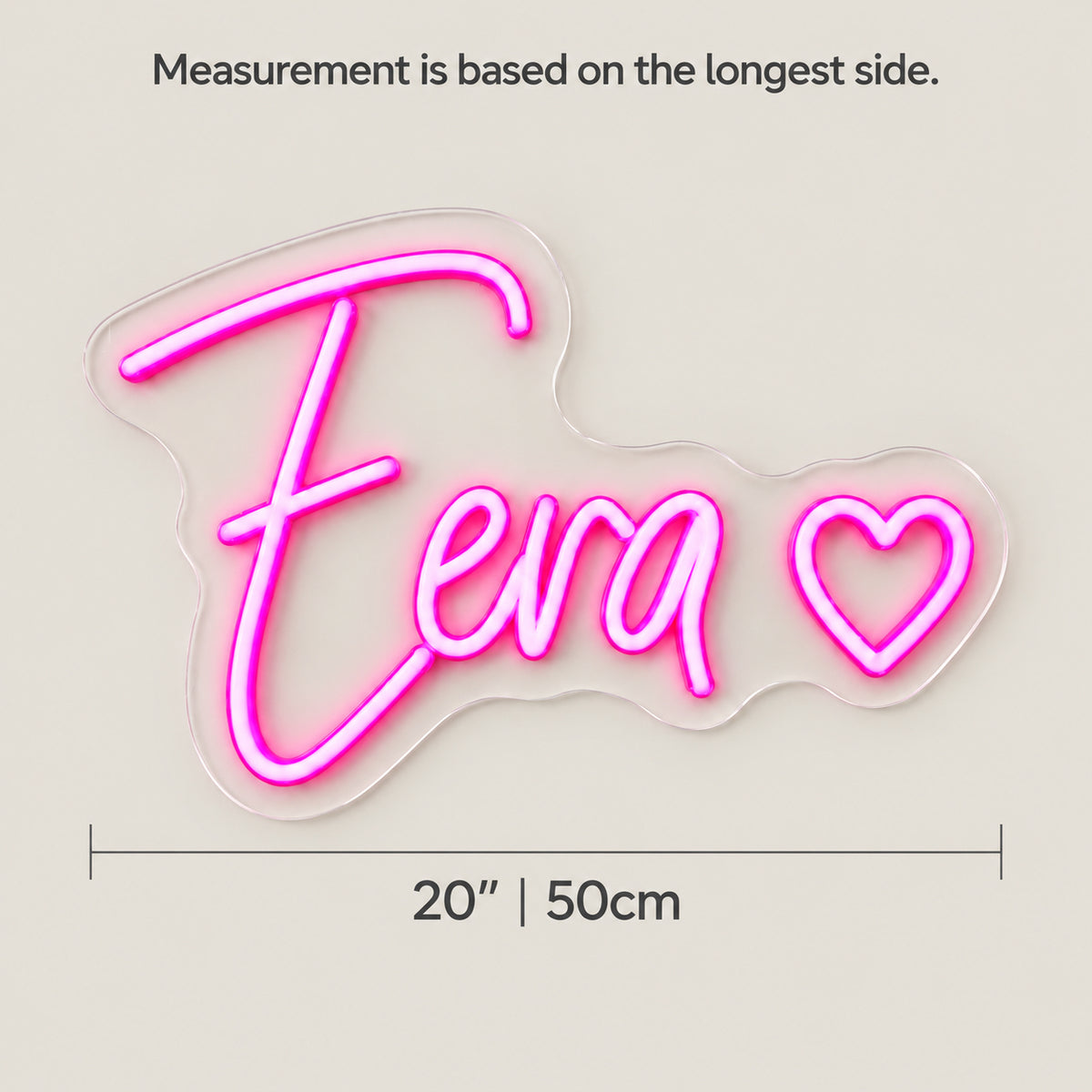 Eva Heart LED Neon Sign Dimmable Wall Light - Size Guide