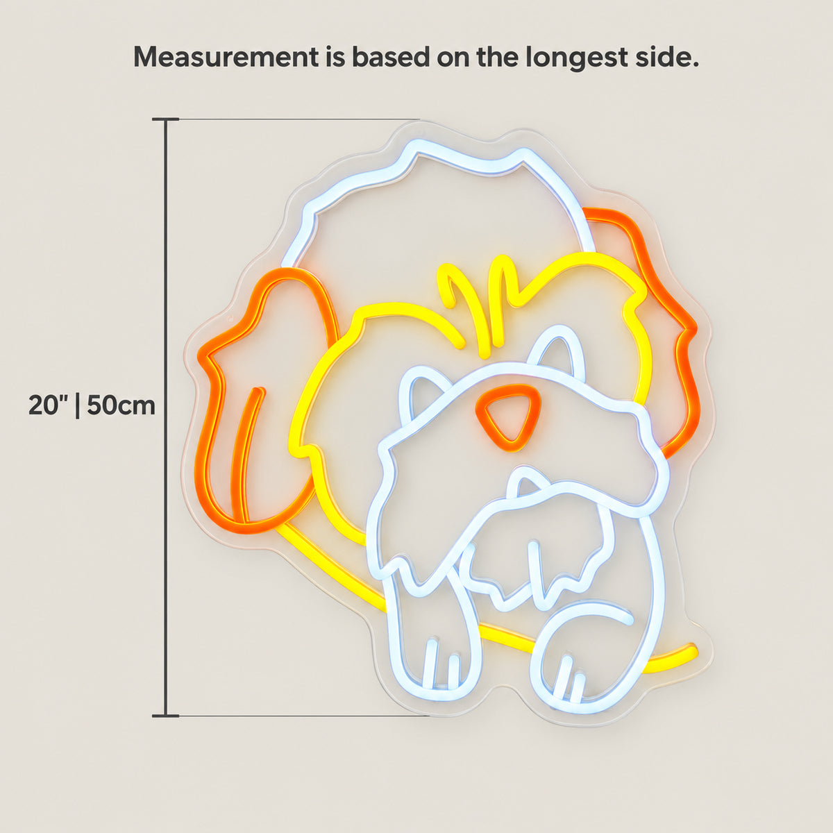 Dog Cute Puppy LED Neon Sign for Kids Room Dimmable Wall Decor - Size Guide