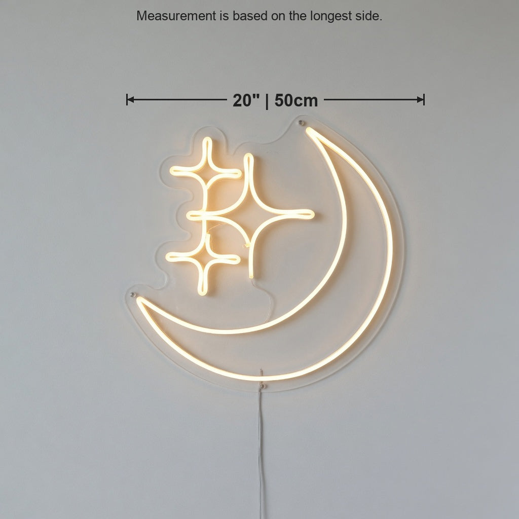 Stars and Moon LED Neon Sign for Man Cave Dimmable Wall Decor - Size Guide