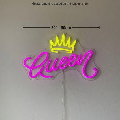 Queen and Crown LED Neon Sign for Salon Light Up Business Decor - Size Guide