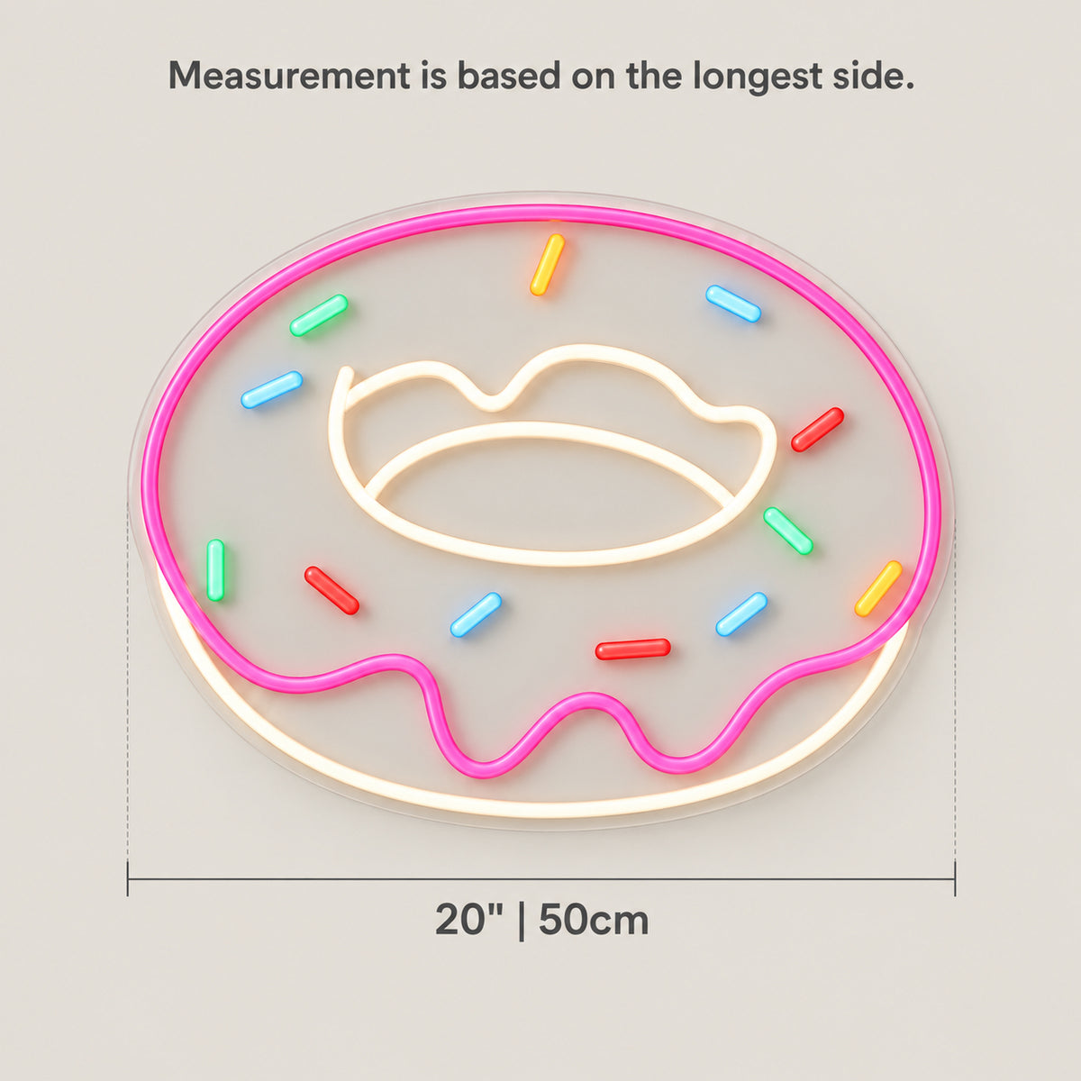 Glowing Sweet Donut Neon Sign - Size Guide