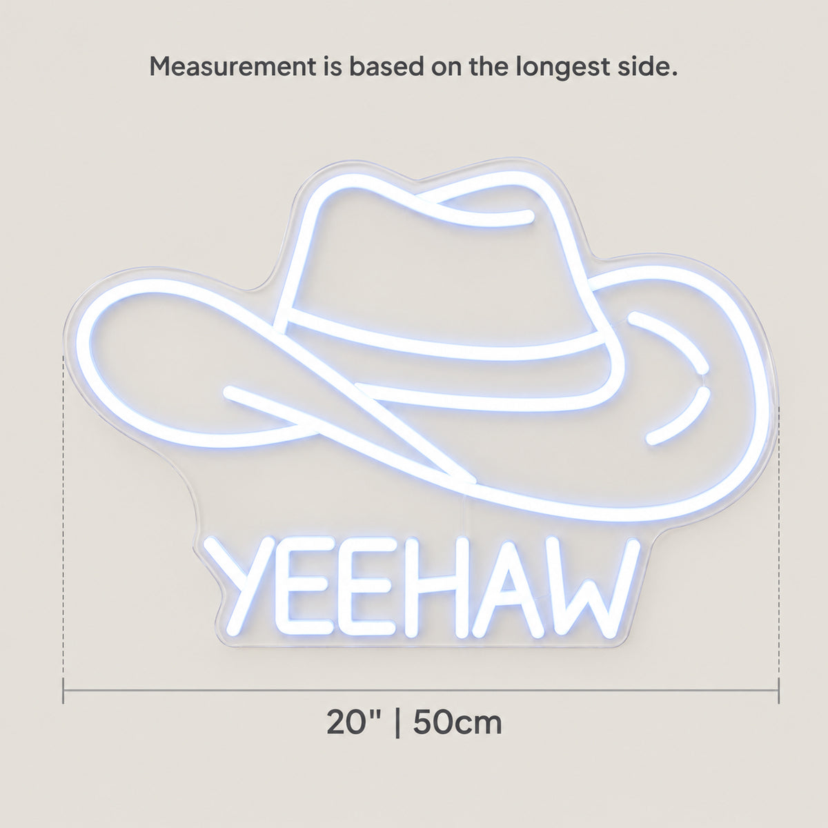 Cowboy Hat Yeehaw LED Neon Sign for Man Cave Dimmable Wall Decor - Size Guide