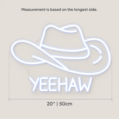 Cowboy Hat Yeehaw LED Neon Sign for Man Cave Dimmable Wall Decor - Size Guide